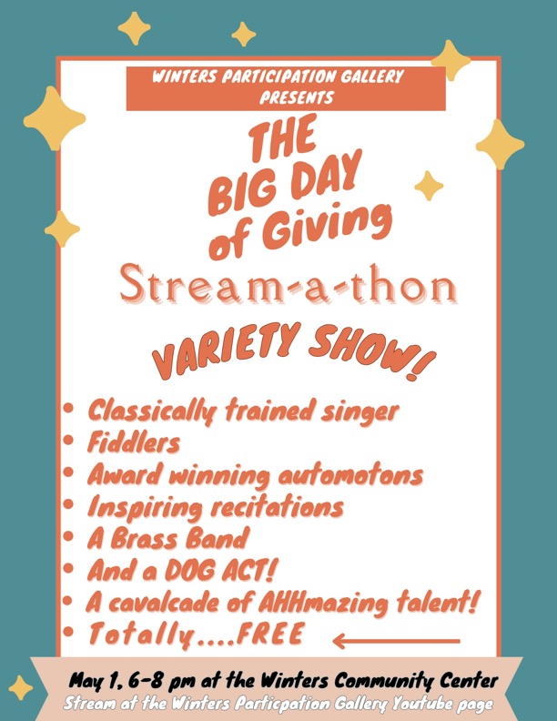 Big Day of Giving May 1, 2025 Stream-a-thon variety show flyer